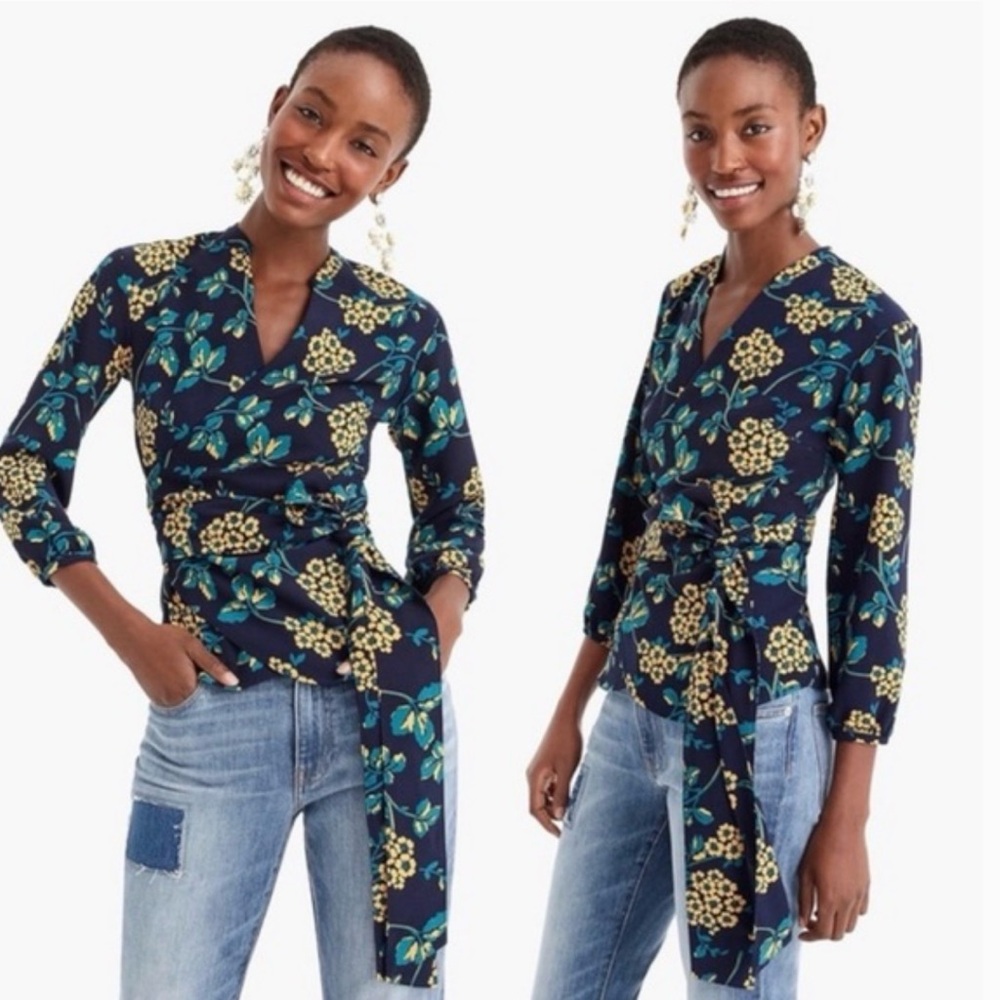 J. Crew Floral Drapey Crepe Wrap‎ Top Medium